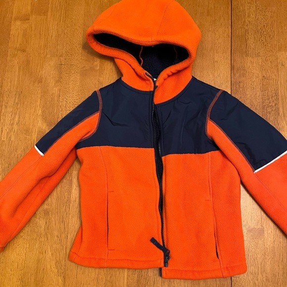 Orange Lands End fleece coat- size 4 kids. Pre owned good condition. - Picture 1 of 7